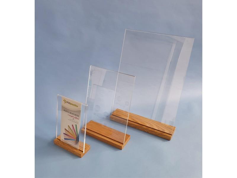 L - stolno stajalište s drvenom podlogom - jedan list - akril (pleksi)