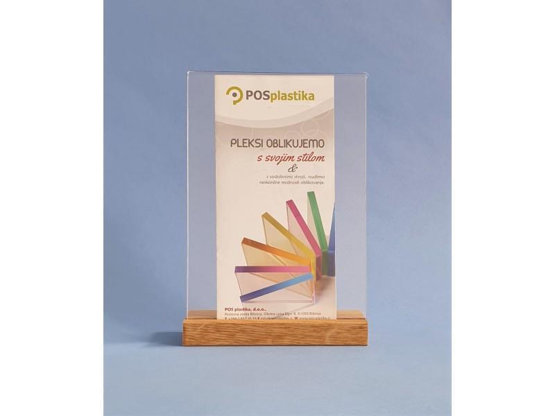 L - stolno stajalište s drvenom podlogom - jedan list - akril (pleksi)